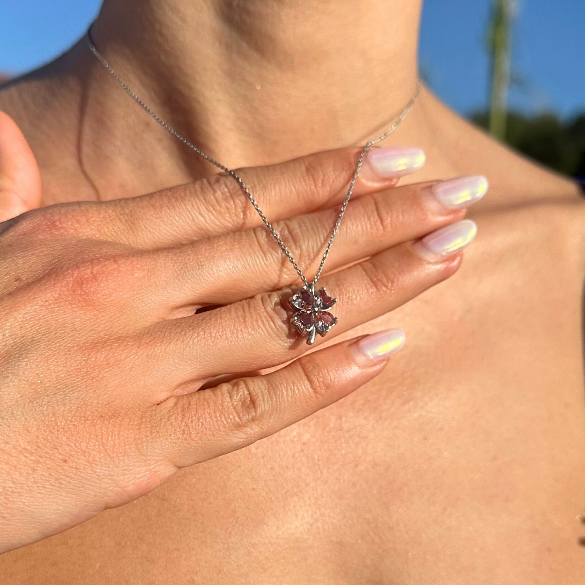 925Silver Sultanite ColorChange Clover Necklace•Natural Turkish Gemstone Four Leaf Pedant•Handmade Summer Fine Jewelry Gift for Her