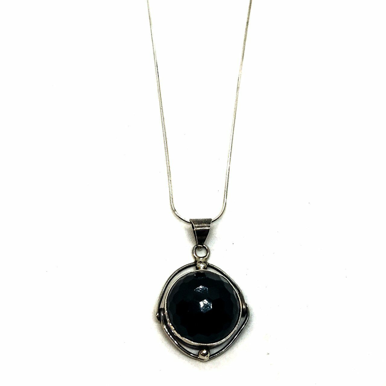 925 Ayar Gümüş Black Onnx Faset Kesim Taşlı Kolye