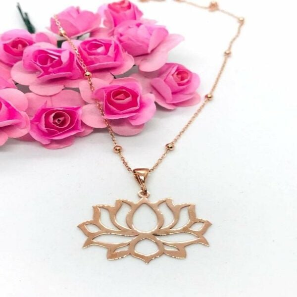 925 Ayar Gümüş  Kadın Lotus Çiçeği Kolye Rose