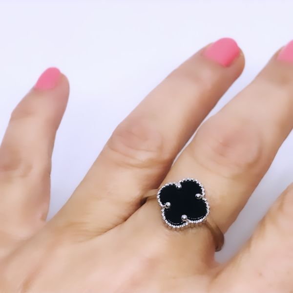 925 Ayar Gümüş Black Onnx Taşlı Yonca Tasarım Set