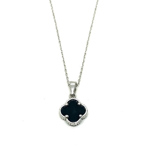 925 Ayar Gümüş Black Onnx Taşlı Yonca Tasarım Set