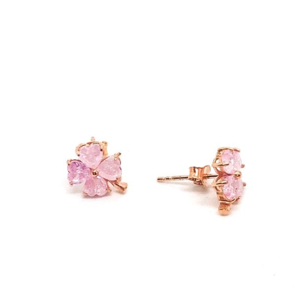 925 Ayar Gümüş Pembe Buz Quartz Taşlı Yonca Küpe