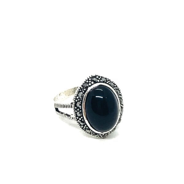 925 Ayar Gümüş Black Onnx Ve Markazit Taşlı Yüzük