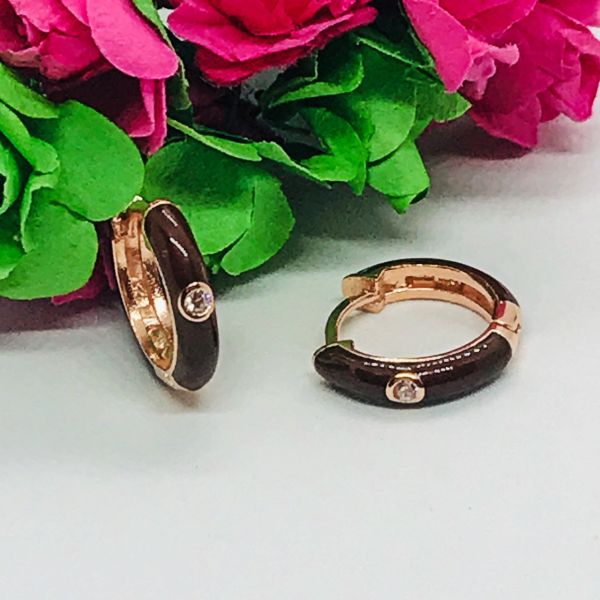 925 Ayar Gümüş Kahverengi Mineli  Halka Tek Taşlı  Rose Küpe