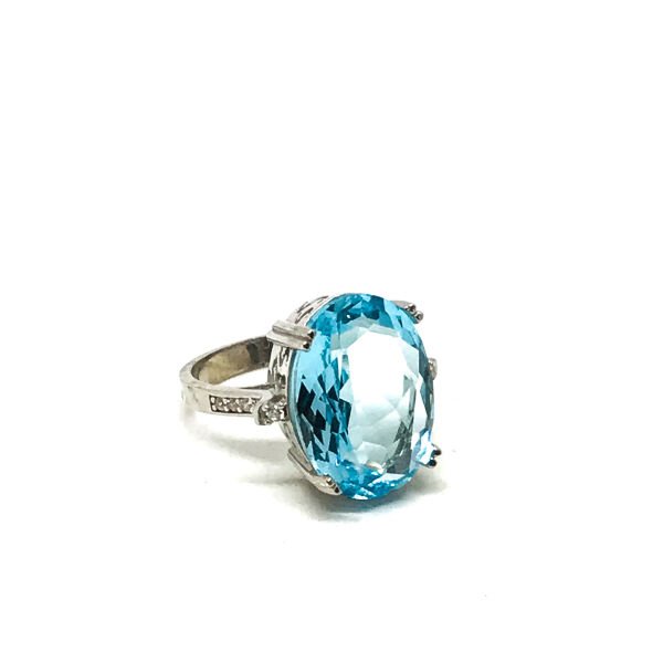 925 Ayar Gümüş Aqua Marine Mavisi Oval Zirkon Taşlı Yüzük
