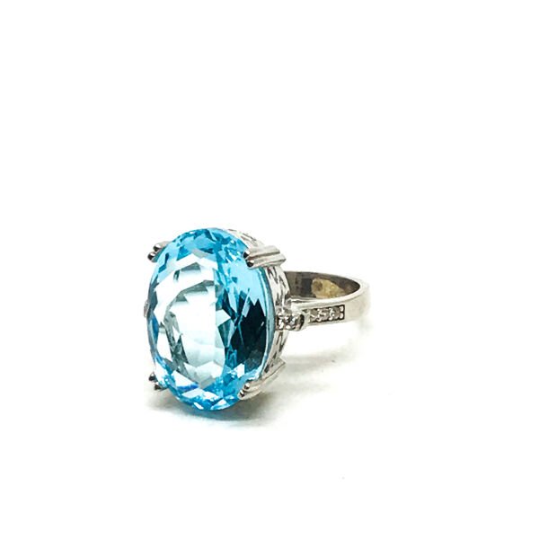 925 Ayar Gümüş Aqua Marine Mavisi Oval Zirkon Taşlı Yüzük
