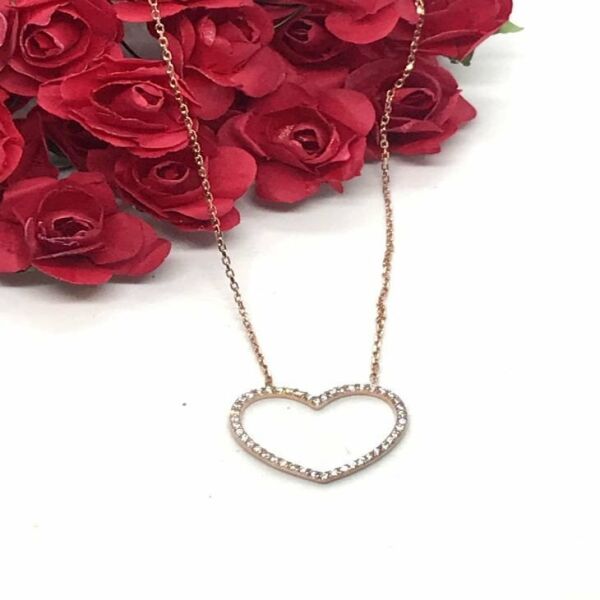 925 Ayar Gümüş Kalp Sevgililer Günü Koleksiyonu Kolye Rose