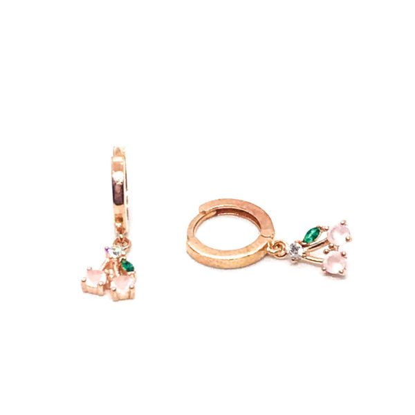 925 Ayar Gümüş Pembe Buz Quartz Taşlı Kiraz Küpe