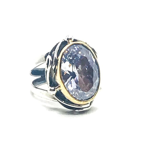 925 Ayar Gümüş Zirkon Oval Taşlı Otantik Yüzük
