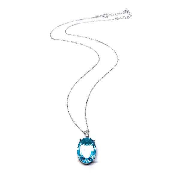 925 Ayar Gümüş Aqua Marine Mavisi Oval Zirkon Taşlı Kolye