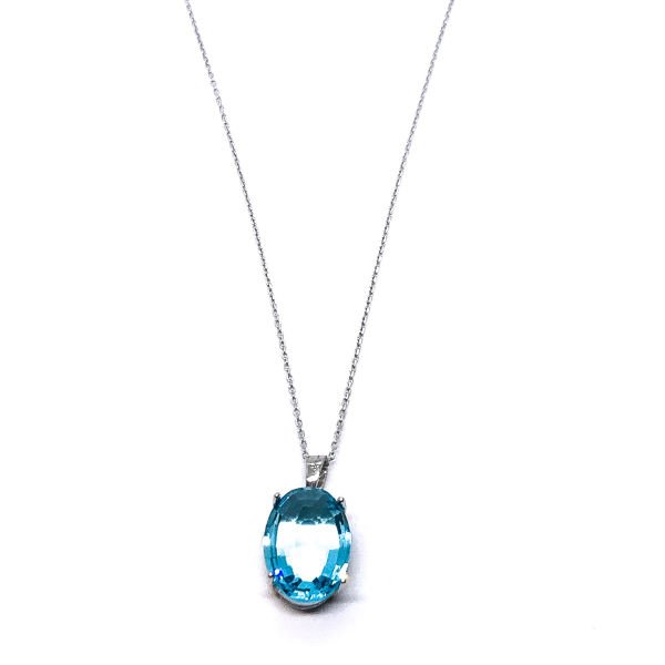 925 Ayar Gümüş Aqua Marine Mavisi Oval Zirkon Taşlı Kolye