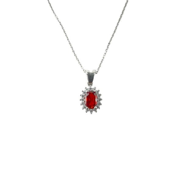 925 Ayar Gümüş Yakut Kırmızı Anturajlı Oval Set