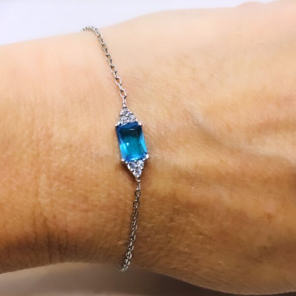 925 Ayar Gümüş Aqua Marine Mavisi Baget Zirkon Taşlı Bileklik