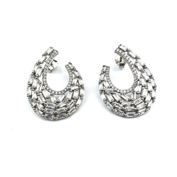 925 Ayar Gümüş Zirkon Baget Taşlı Tasarım C Küpe