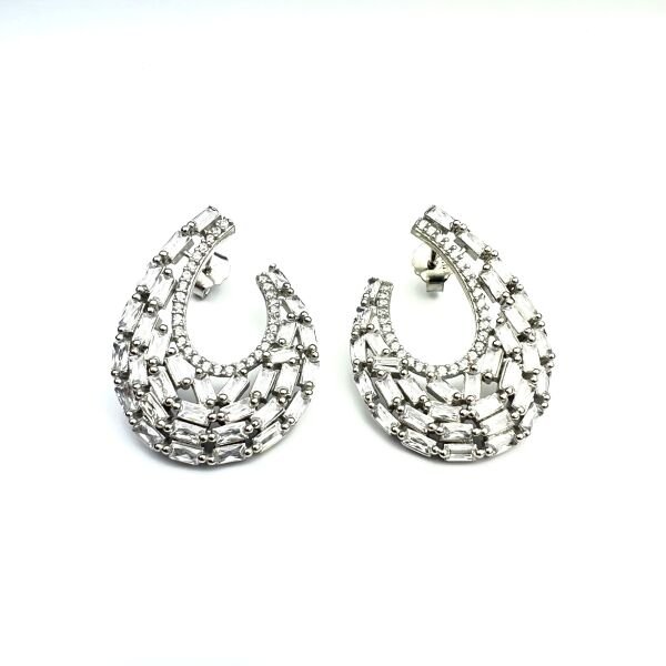 925 Ayar Gümüş Zirkon Baget Taşlı Tasarım C Küpe