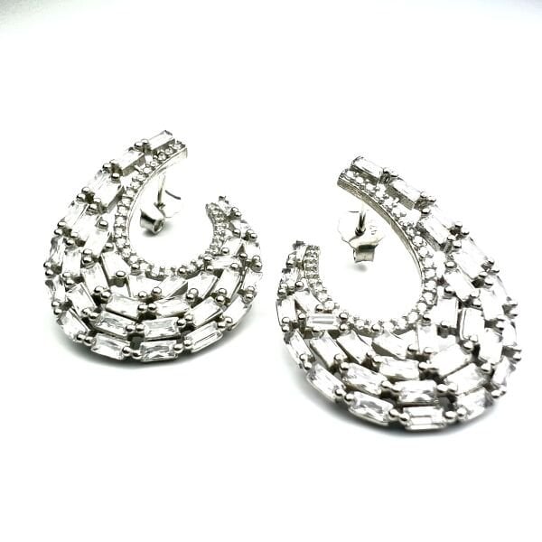 925 Ayar Gümüş Zirkon Baget Taşlı Tasarım C Küpe