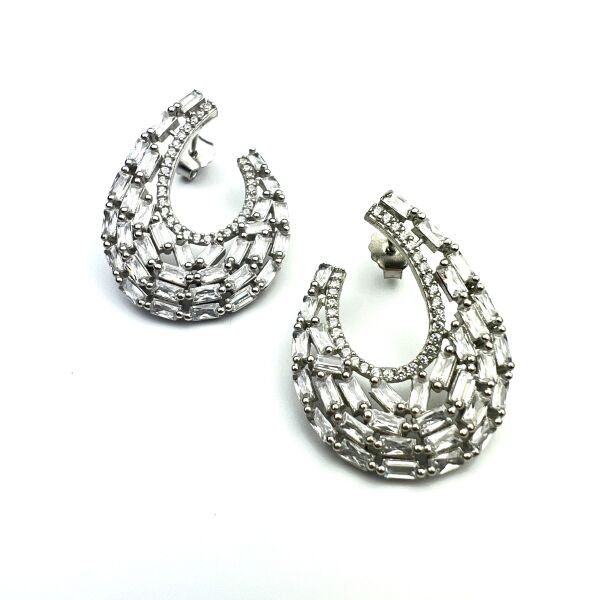 925 Ayar Gümüş Zirkon Baget Taşlı Tasarım C Küpe