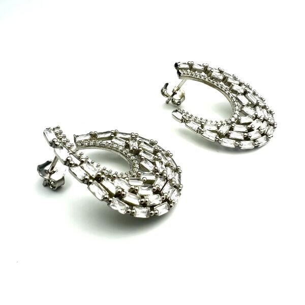 925 Ayar Gümüş Zirkon Baget Taşlı Tasarım C Küpe