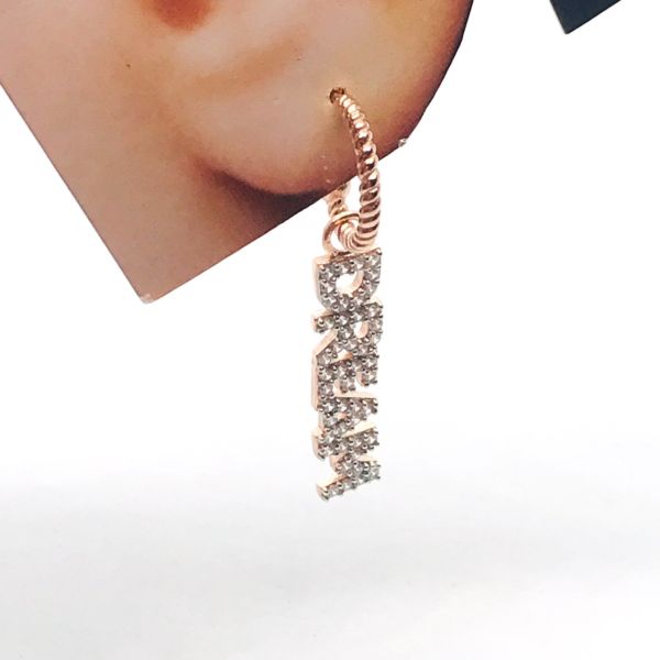 925 Ayar Gümüş DREAM Yazılı Tek Küpe Rose
