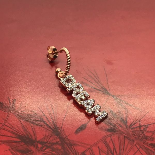 925 Ayar Gümüş DREAM Yazılı Tek Küpe Rose