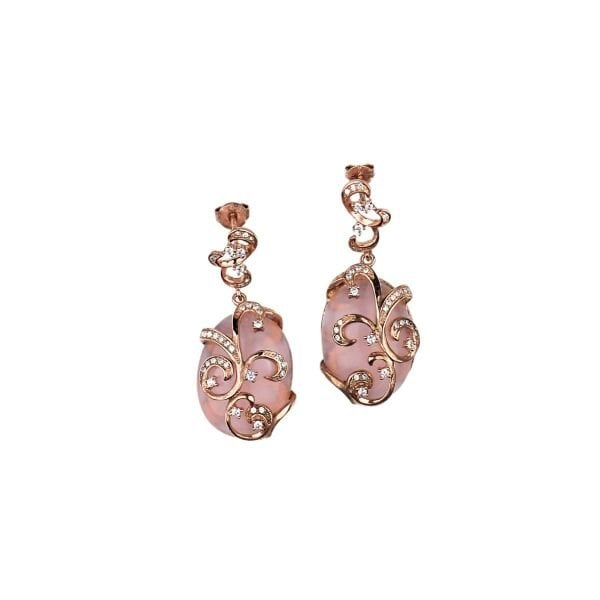 925 Ayar Gümüş 14 Ayar Pembe Altın Kaplama Doğal Pembe Quartz Taşlı Tasarım Küpe