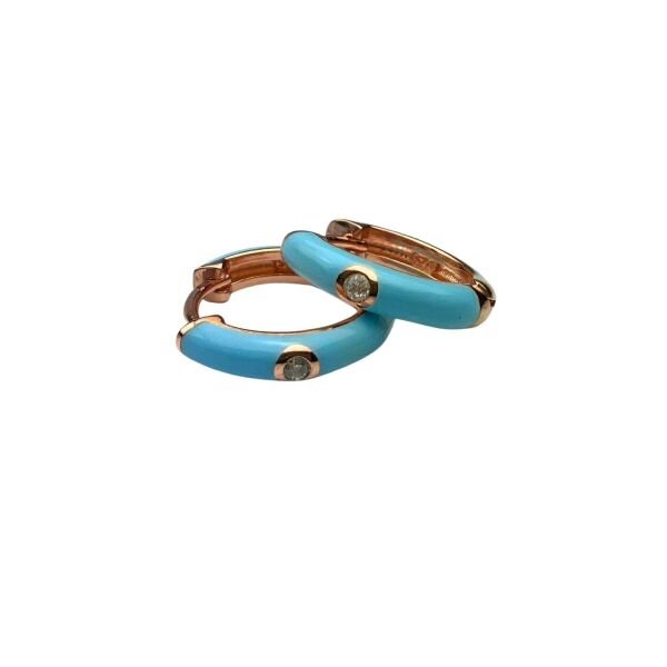 925 Ayar Gümüş Bebek Mavisi Mineli Halka Tek Taşlı 14 Ayar Rose Gold Küpe
