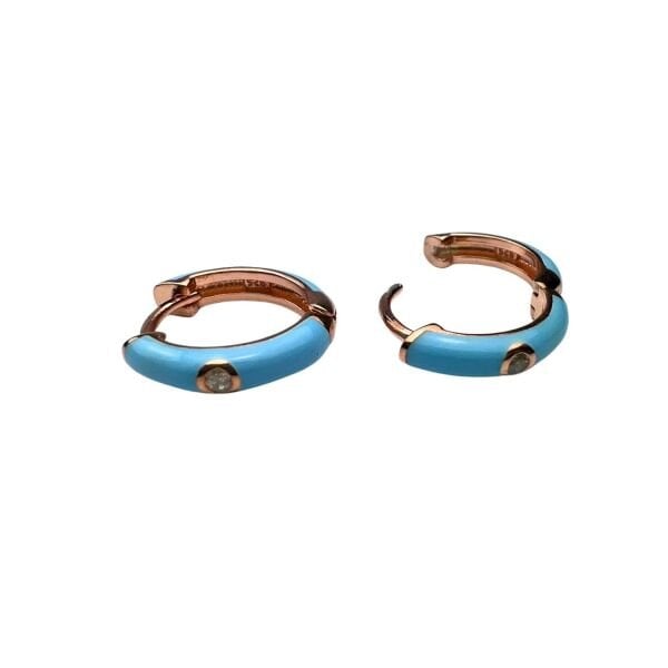 925 Ayar Gümüş Bebek Mavisi Mineli Halka Tek Taşlı 14 Ayar Rose Gold Küpe