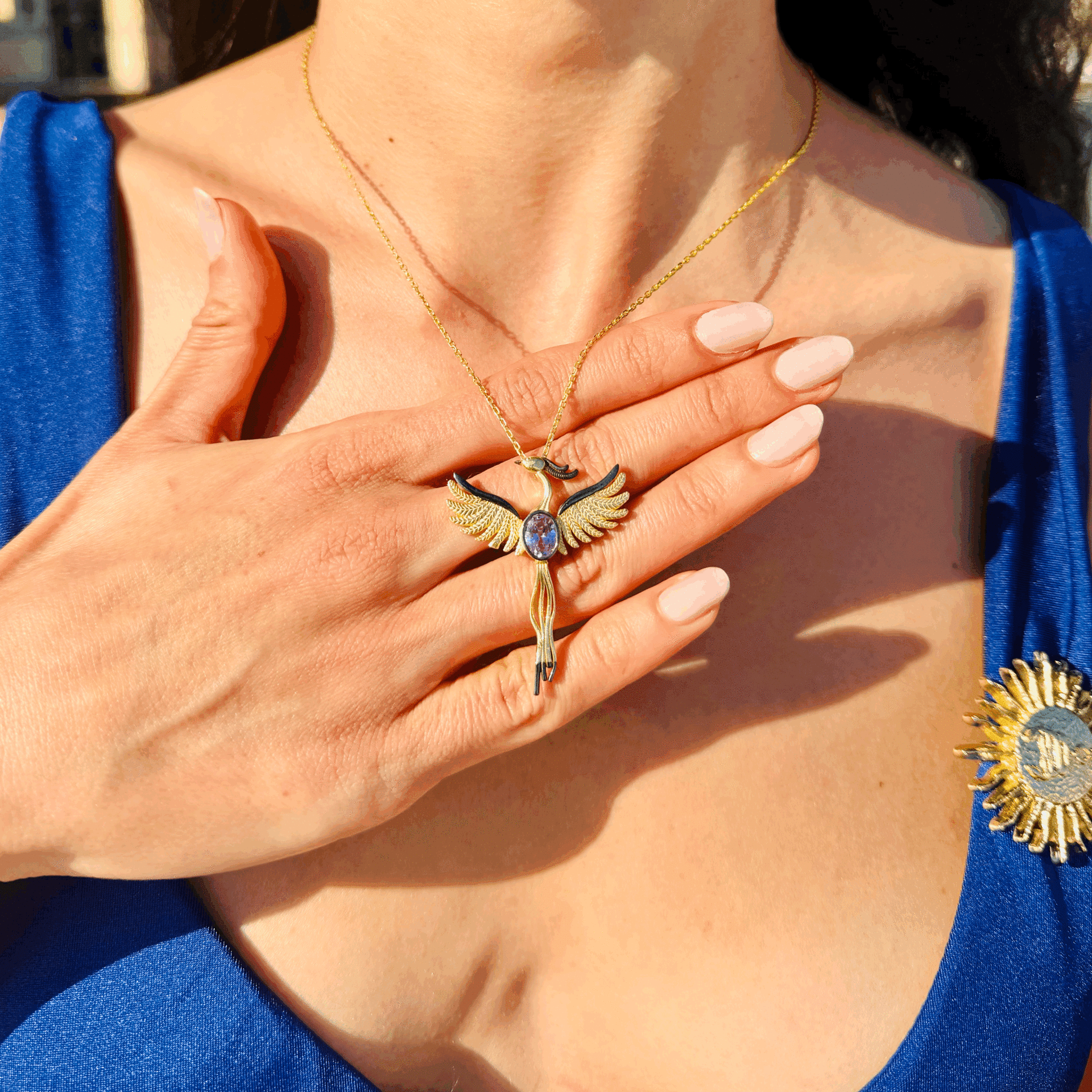 925 Silver Phoenix Necklace•Firebird Natural Turkish Pedant Stone•Handmade Jewelry Mothers Day Gift for Her Mom Grandma