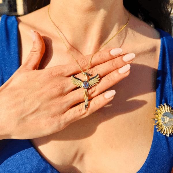 925 Silver Phoenix Necklace•Firebird Natural Turkish Pedant Stone•Handmade Jewelry Mothers Day Gift for Her Mom Grandma