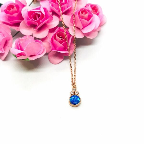 925 Ayar Gümüş Mavi Opal Taş Rose Kolye