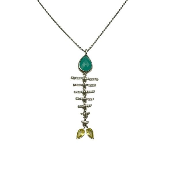 925 Ayar Gümüş Amazonite , Sitrin ve Zirkon Taşlı Kılçık Kolye