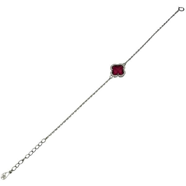 925 Ayar Gümüş Pembe Taşlı Yonca Set