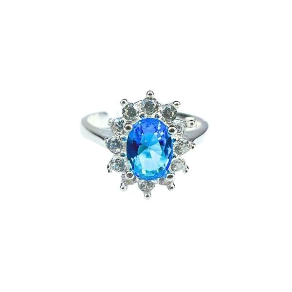 925 Ayar Gümüş Koyu Aquamarine Rengi Oval Zirkon Taşlı Alttan Açık Ölçü (Her Parmağa Uygun) Yüzük
