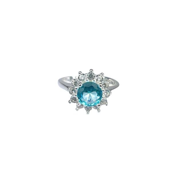 925 Ayar Gümüş Aquamarine Rengi  ve Zirkon Taşlı Alttan Açık Ölçü (Her Parmağa Uygun) Yüzük