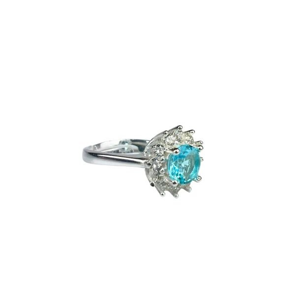 925 Ayar Gümüş Aquamarine Rengi  ve Zirkon Taşlı Alttan Açık Ölçü (Her Parmağa Uygun) Yüzük