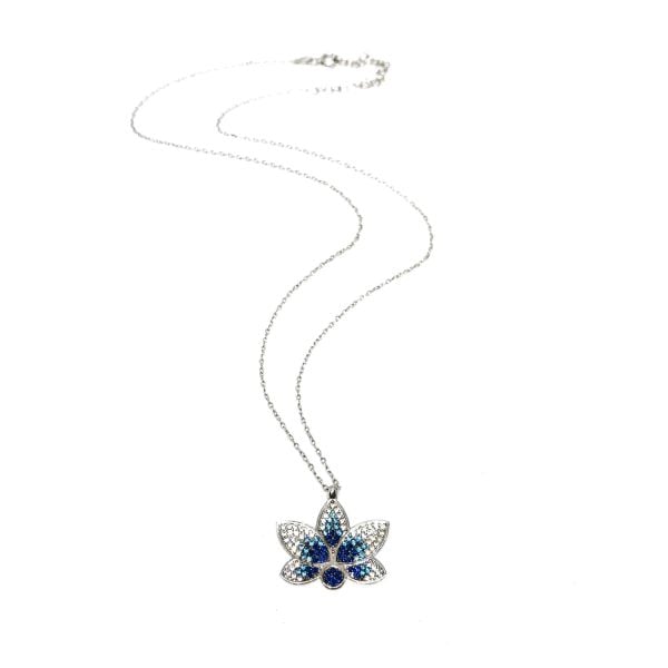 925 Ayar Gümüş Lacivert Zirkon Taşlı Lotus Kolye