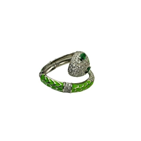 925 Ayar Gümüş Bvlgari Mineli Yılan Yüzük