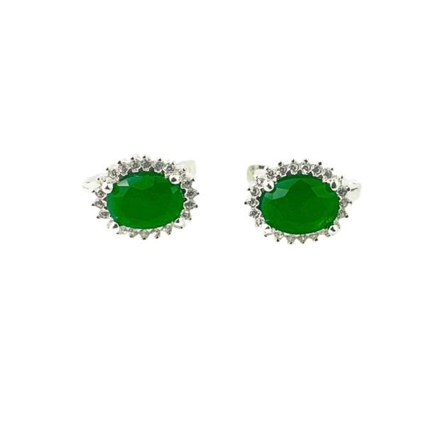 925 Ayar Gümüş Zümrüt Yeşil  Anturajlı Oval Set
