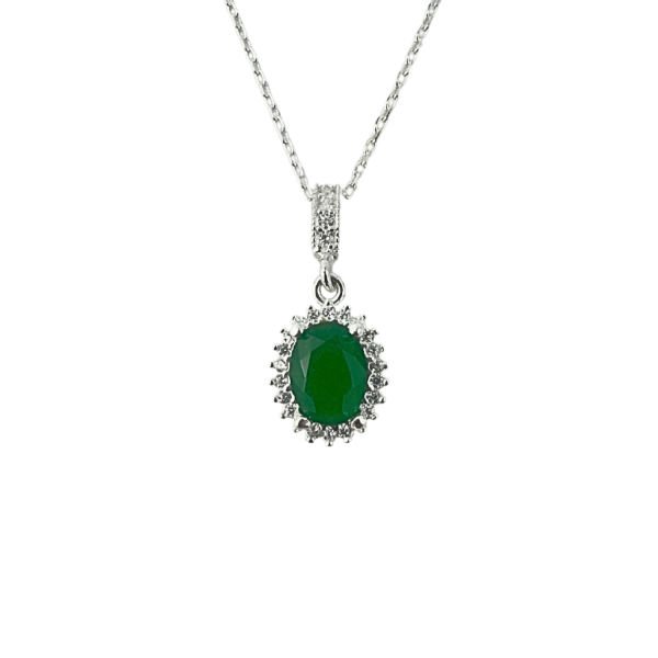 925 Ayar Gümüş Zümrüt Yeşil  Anturajlı Oval Set