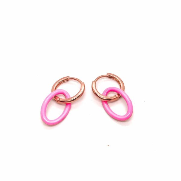 925 Ayar Gümüş Pembe Mineli Sallantılı Oval Küpe