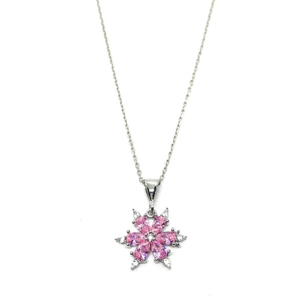 925 Ayar Gümüş Pembe Zirkon Taşlı Lotus Kolye