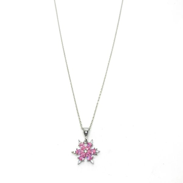 925 Ayar Gümüş Pembe Zirkon Taşlı Lotus Kolye