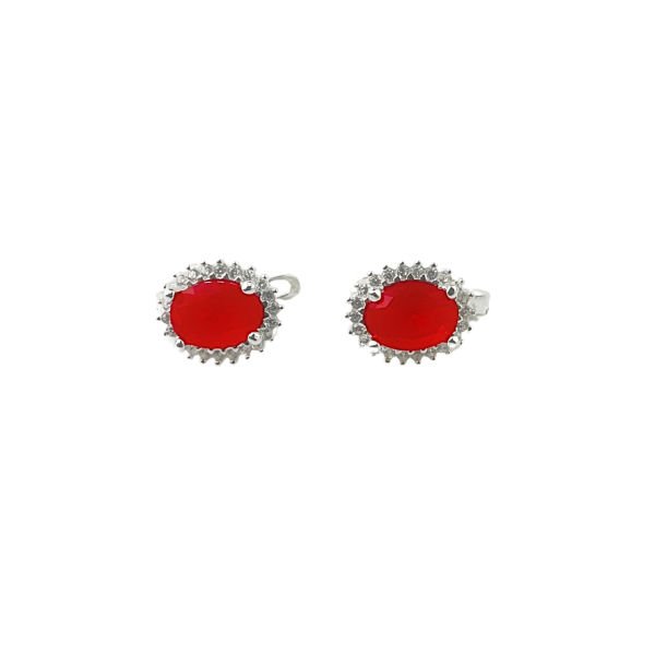 925 Ayar Gümüş Yakut Kırmızı  Anturajlı Oval Set