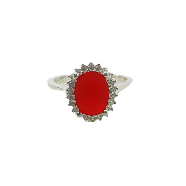 925 Ayar Gümüş Yakut Kırmızı  Anturajlı Oval Set