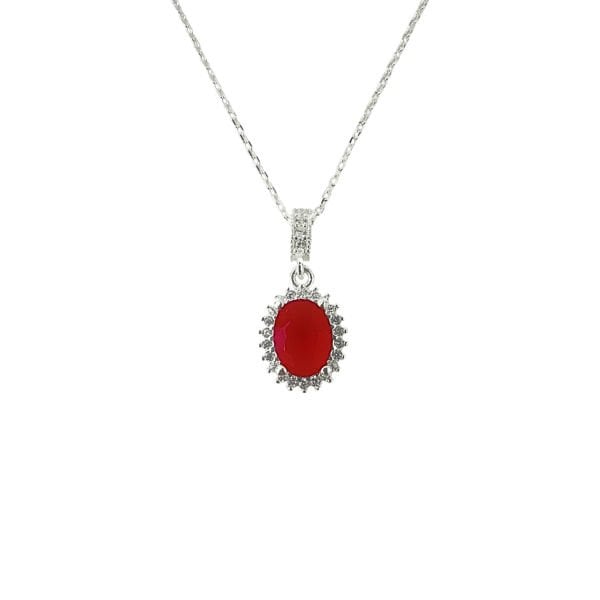 925 Ayar Gümüş Yakut Kırmızı  Anturajlı Oval Set