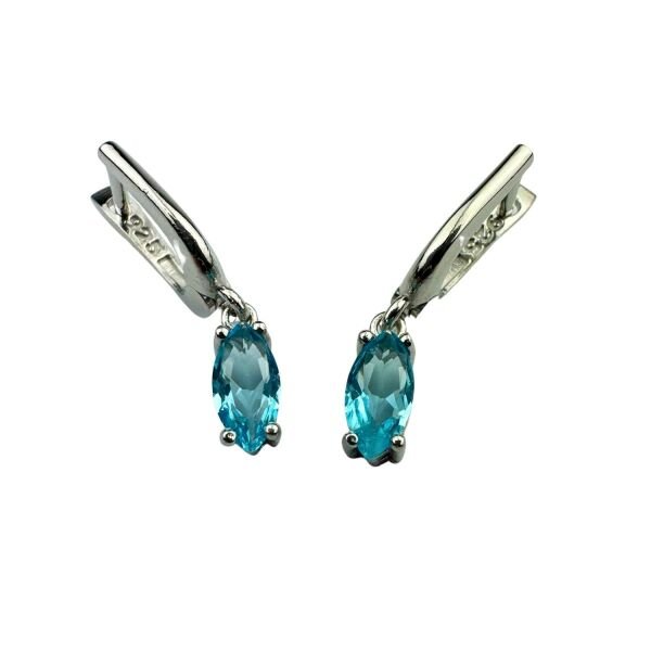 925 Ayar Gümüş Aquamarine Rengi Mavi Mekik Kesim Zirkon Taşlı Küçük Set