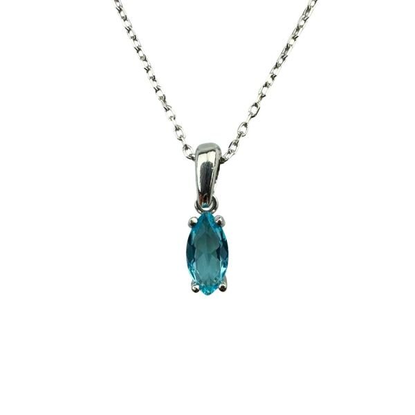 925 Ayar Gümüş Aquamarine Rengi Mavi Mekik Kesim Zirkon Taşlı Küçük Set