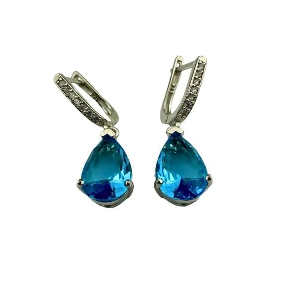 925 Ayar Gümüş Aquamarine Rengi Mavi Damla Zirkon Taşlı Set