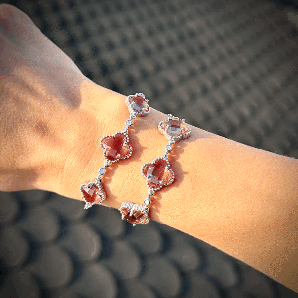925 Silver Sultanite FourLeaf Color Changing Clover Bracelet•Diaspore Clover Charm Gemstone•Turkish Handmade Jewelry Gift for Her