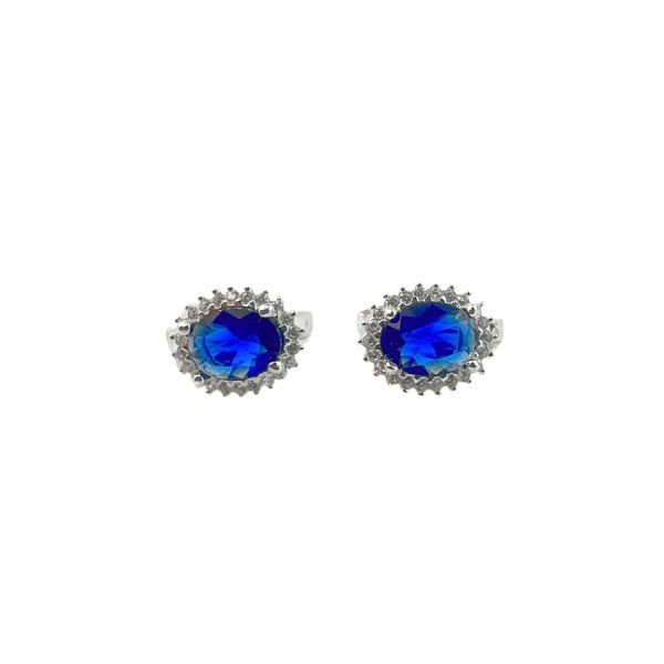 925 Ayar Gümüş Safir Lacivert Anturajlı Oval Set